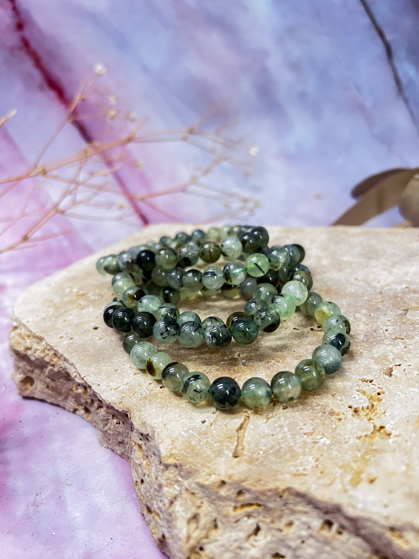 Prehnite with Epidote Bracelets