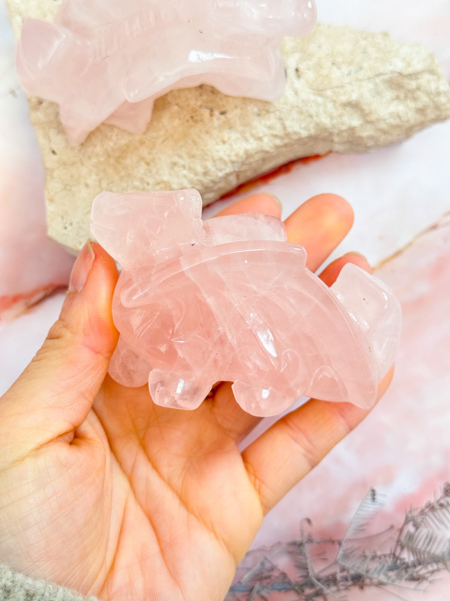 Rose Quartz Dragon Carving