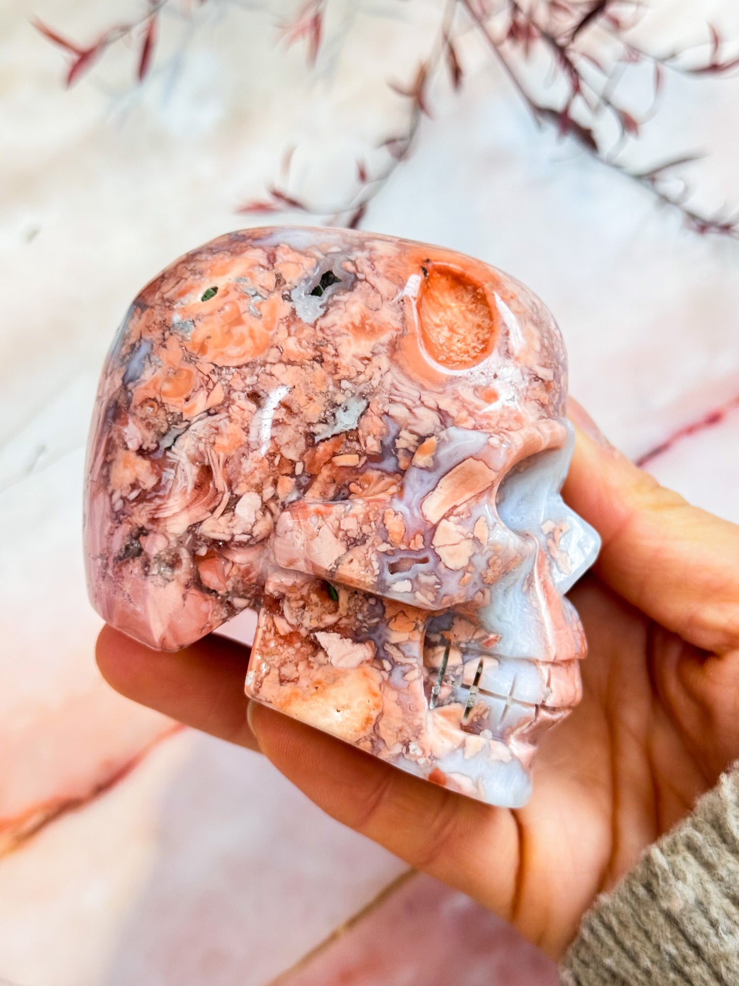 Pink Petal Agate Skull