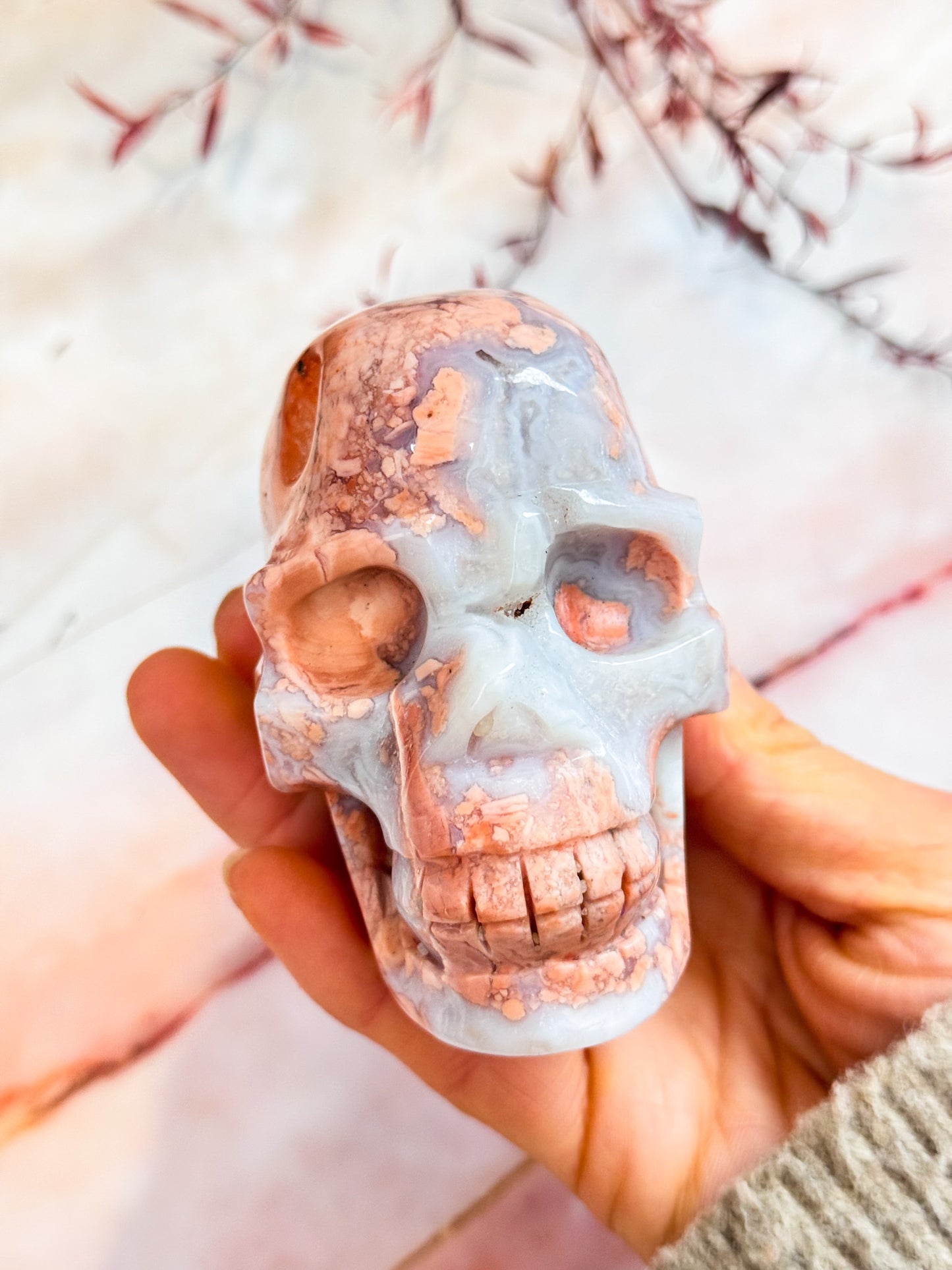 Pink Petal Agate Skull