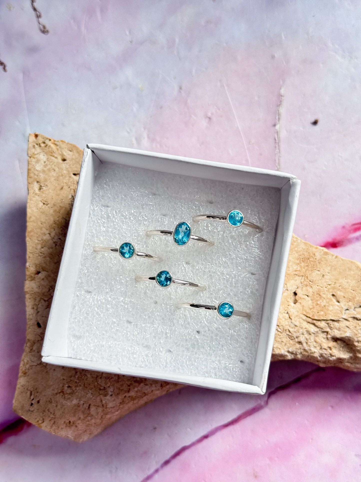 Faceted Neon Apatite Rings