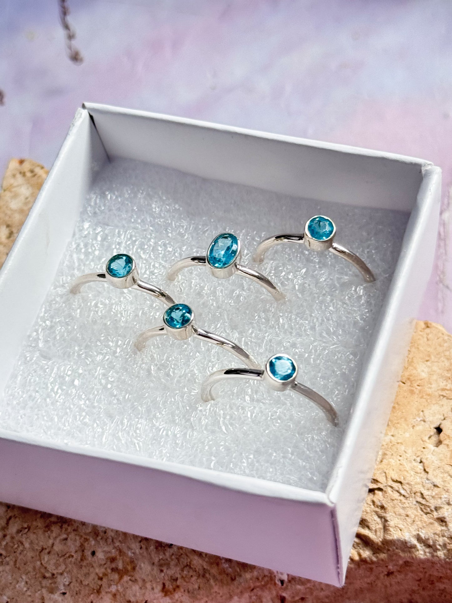 Faceted Neon Apatite Rings
