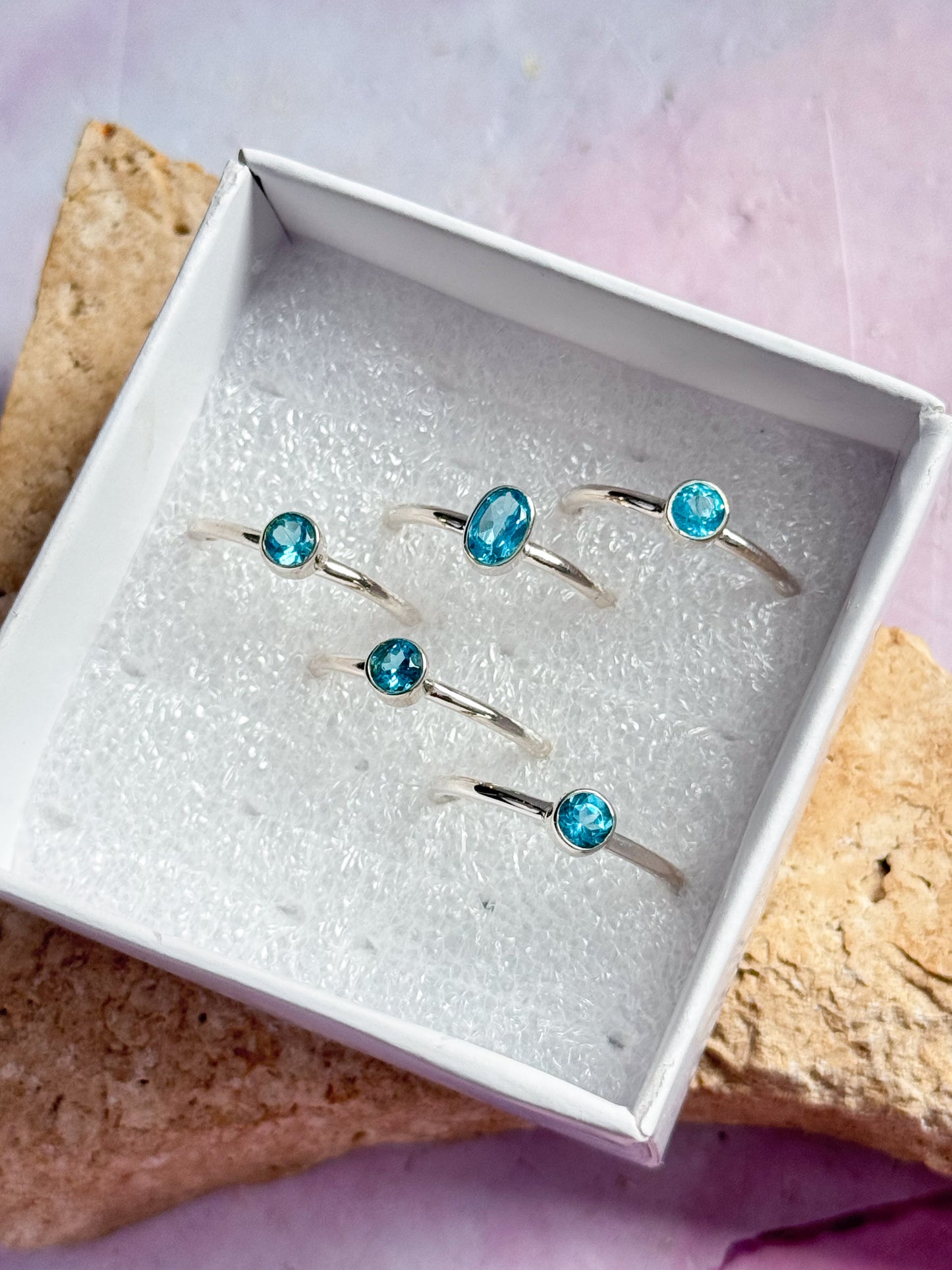 Faceted Neon Apatite Rings