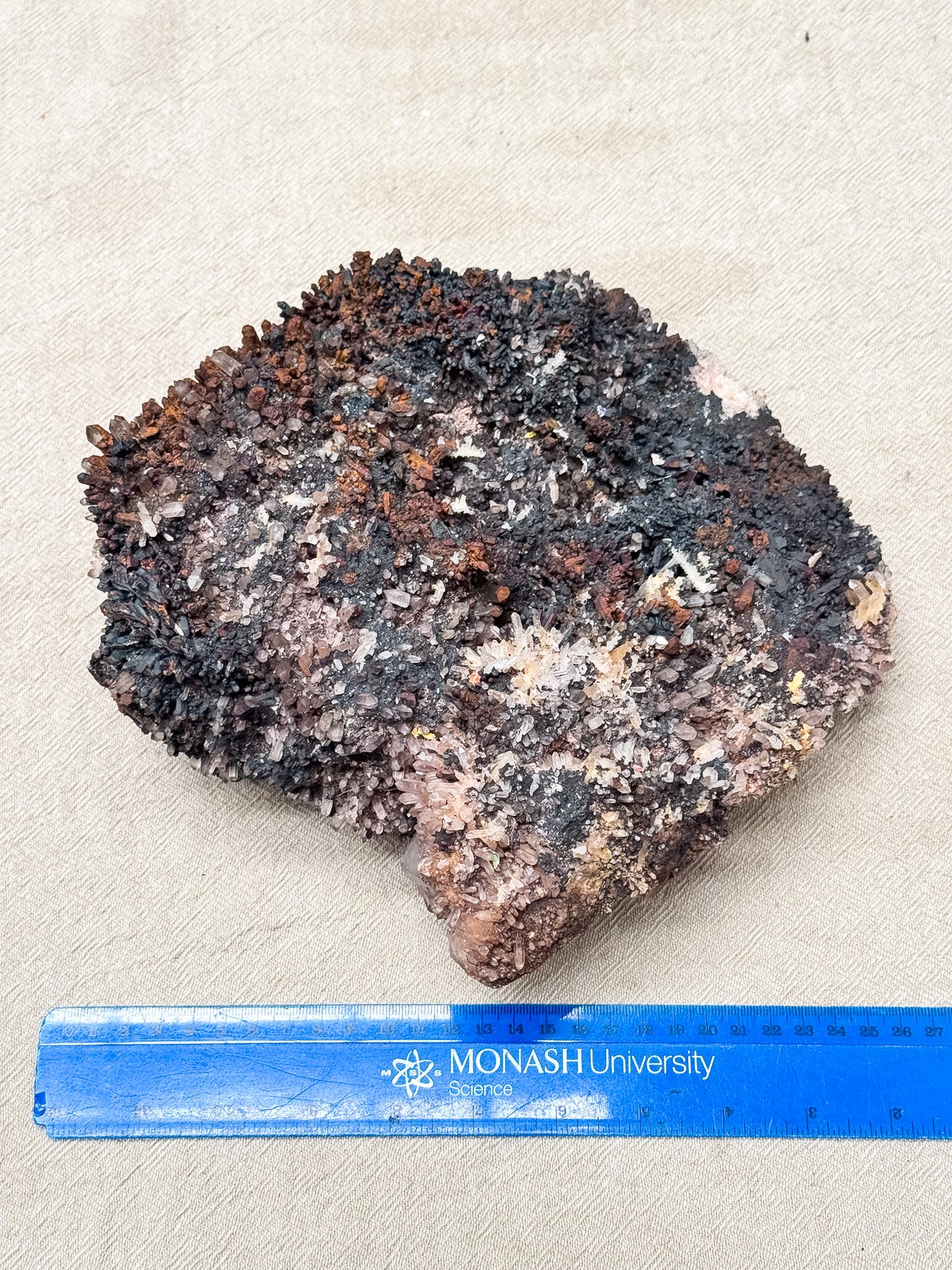 Goethite on Blackenite Quartz Cluster