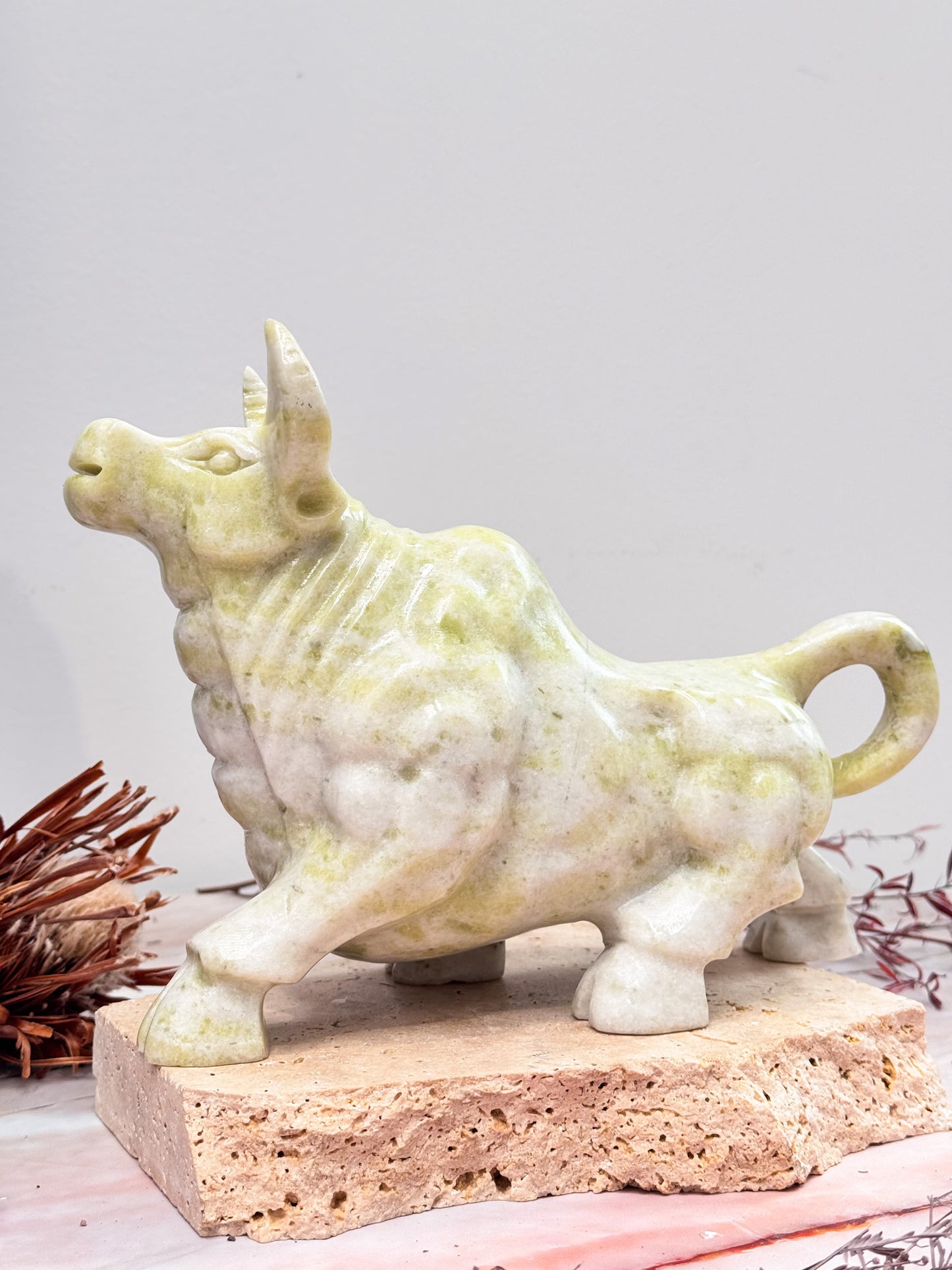 Serpentine in White Jade Bull