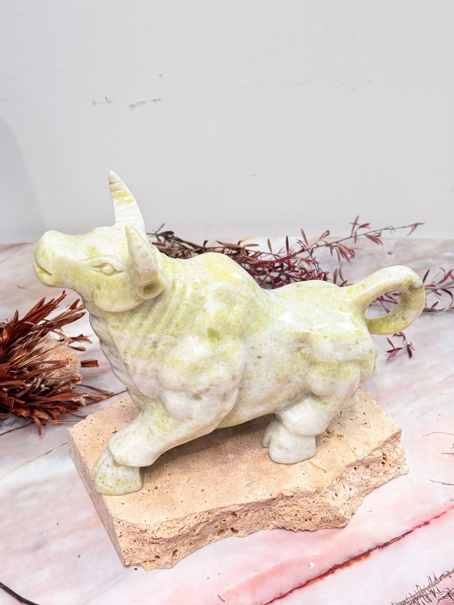 Serpentine in White Jade Bull