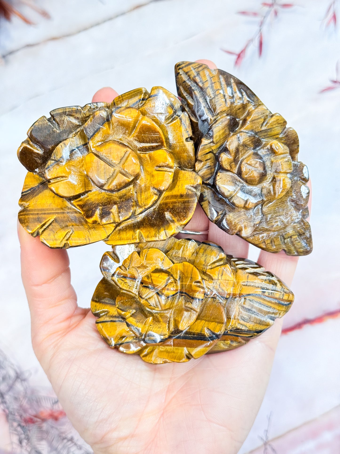 Tigers Eye Rose Carvings