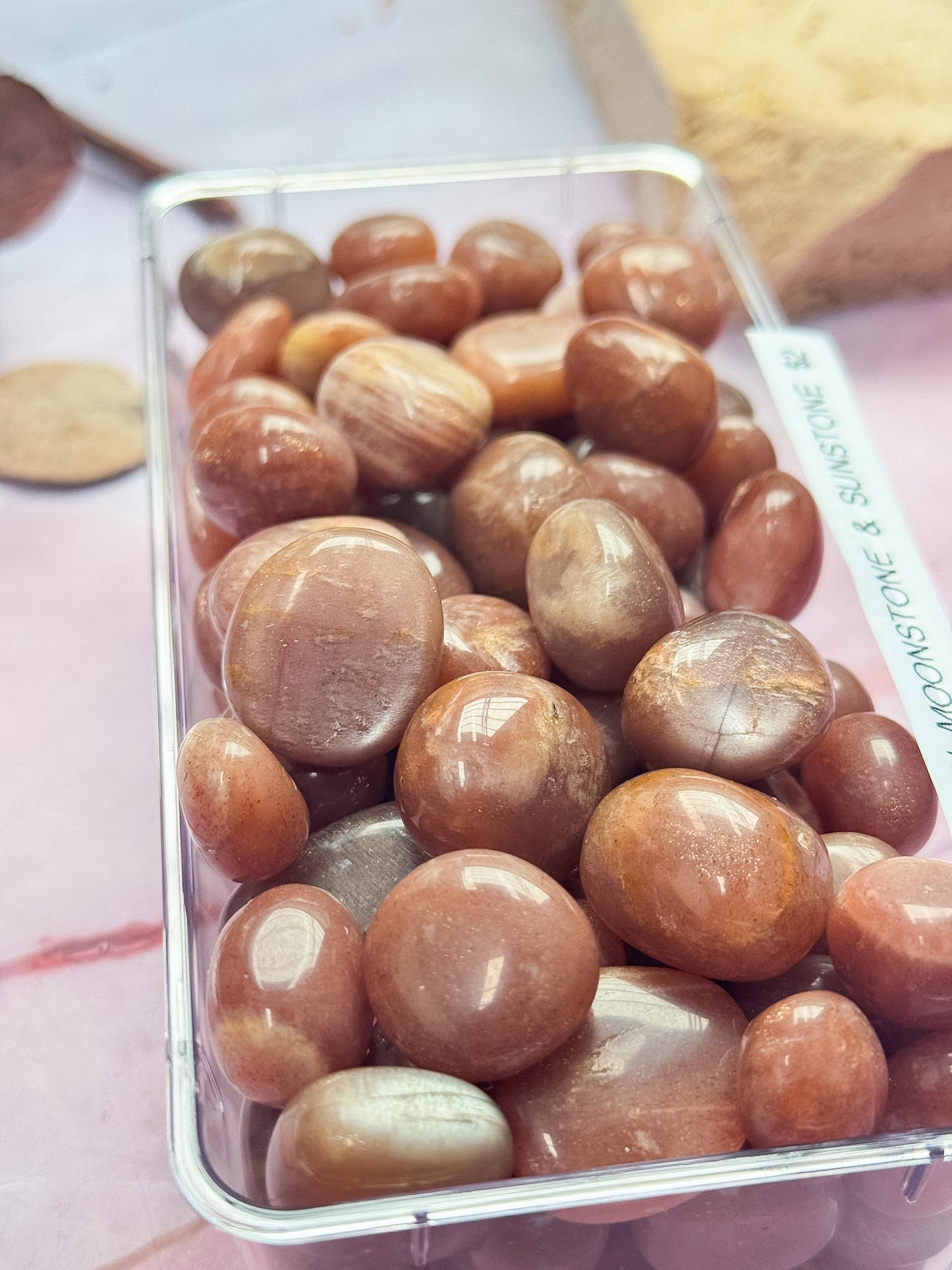 Peach Moonstone with Sunstone Tumbles