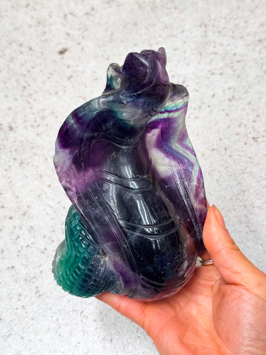Rainbow Fluorite Cobra Snake Carving