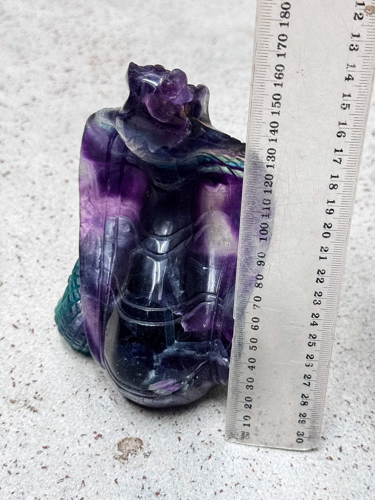 Rainbow Fluorite Cobra Snake Carving