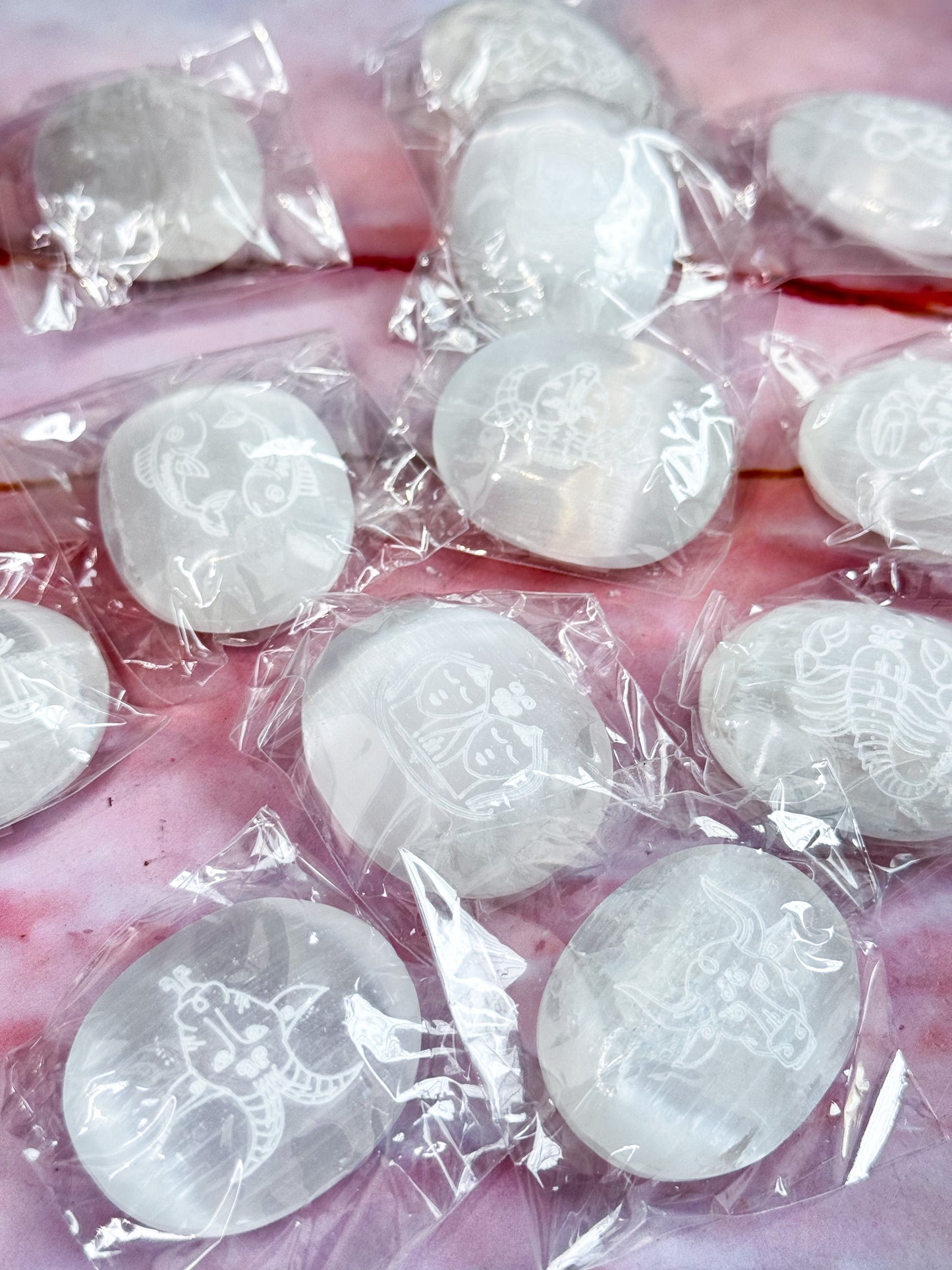 Selenite Horoscope Palmstone Sets