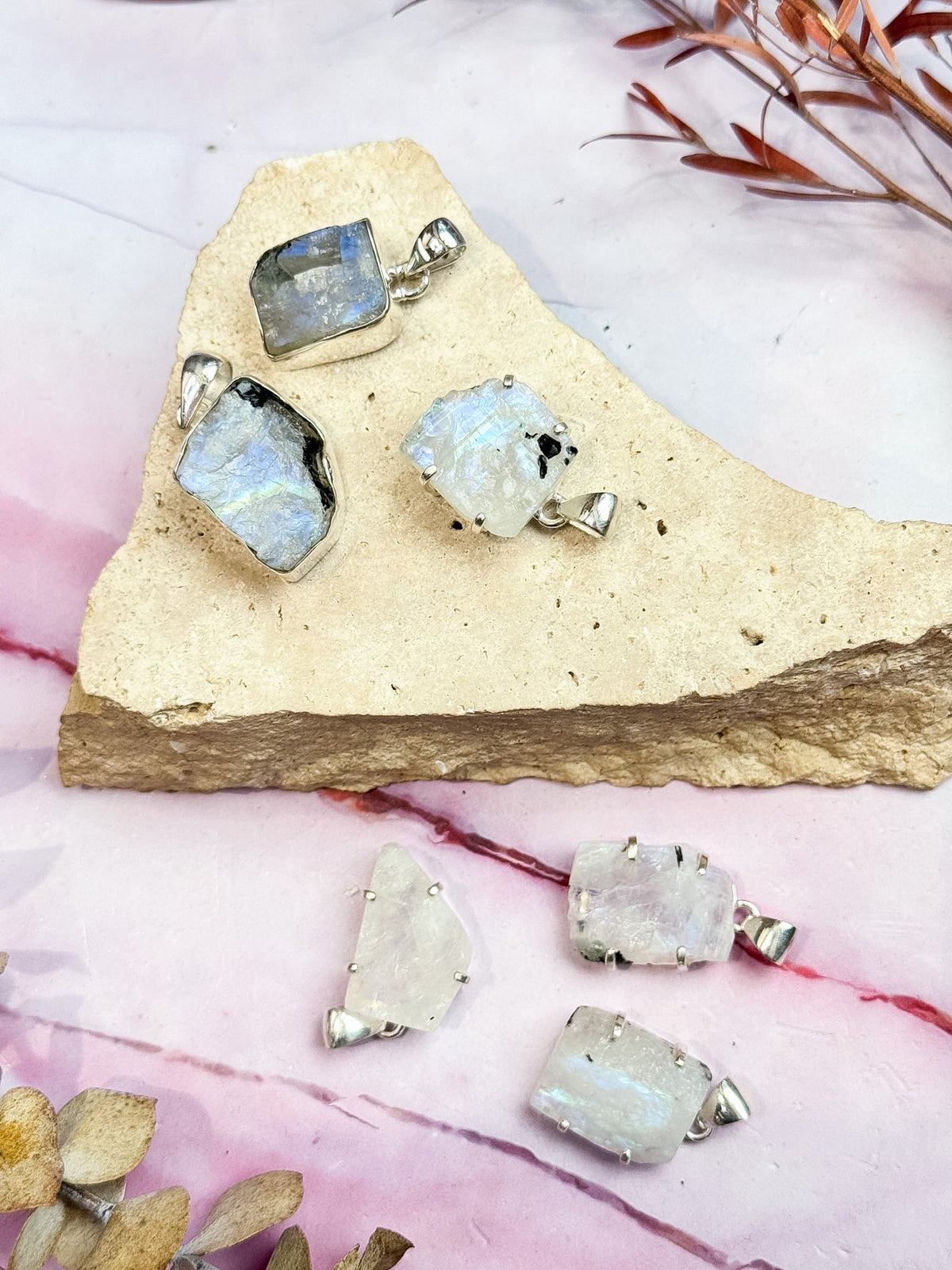 Rough Rainbow Moonstone Pendants