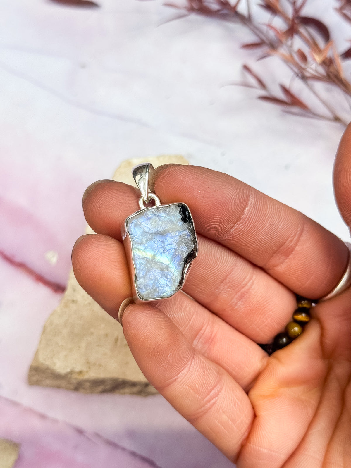 Rough Rainbow Moonstone Pendants
