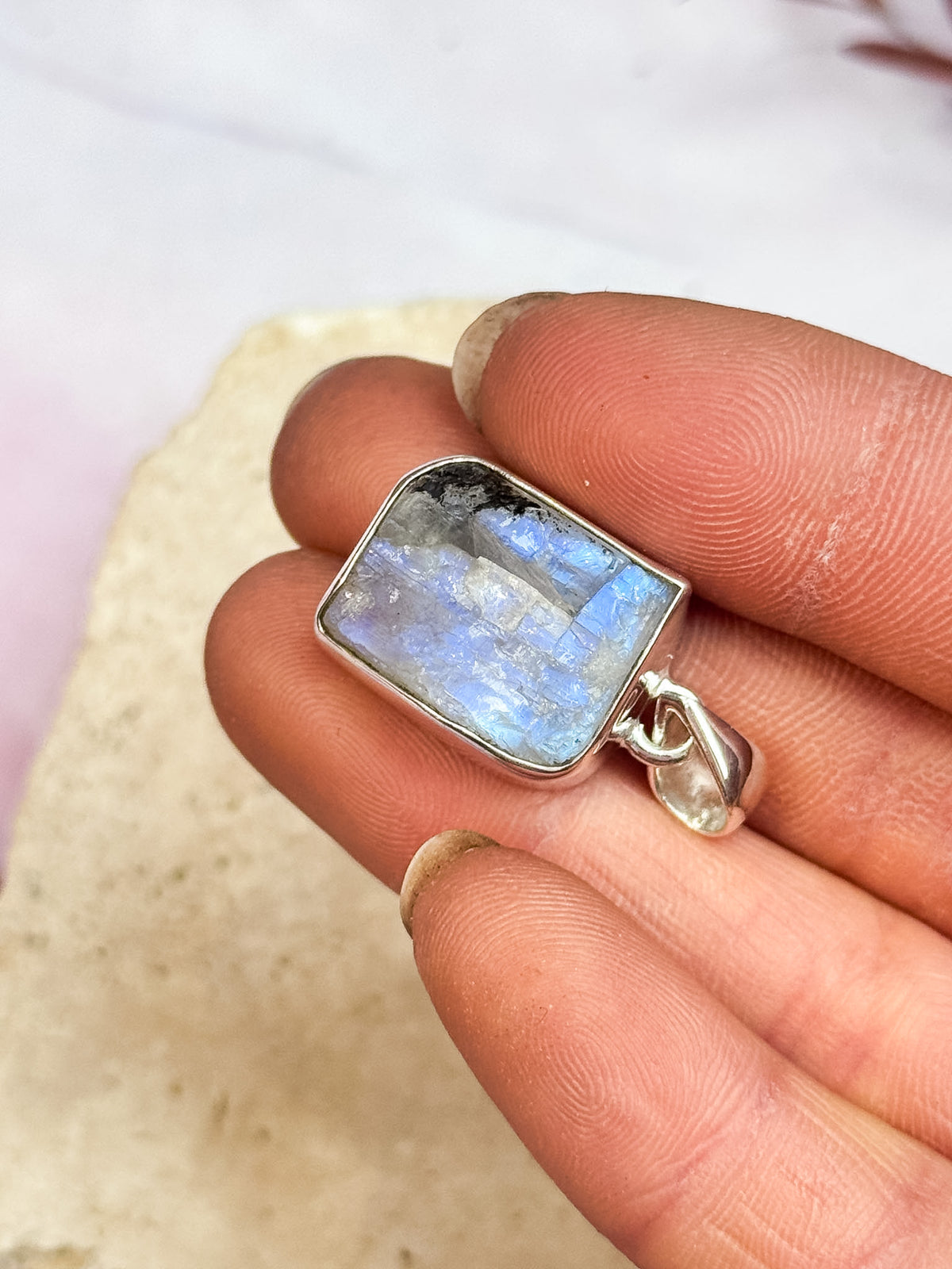 Rough Rainbow Moonstone Pendants