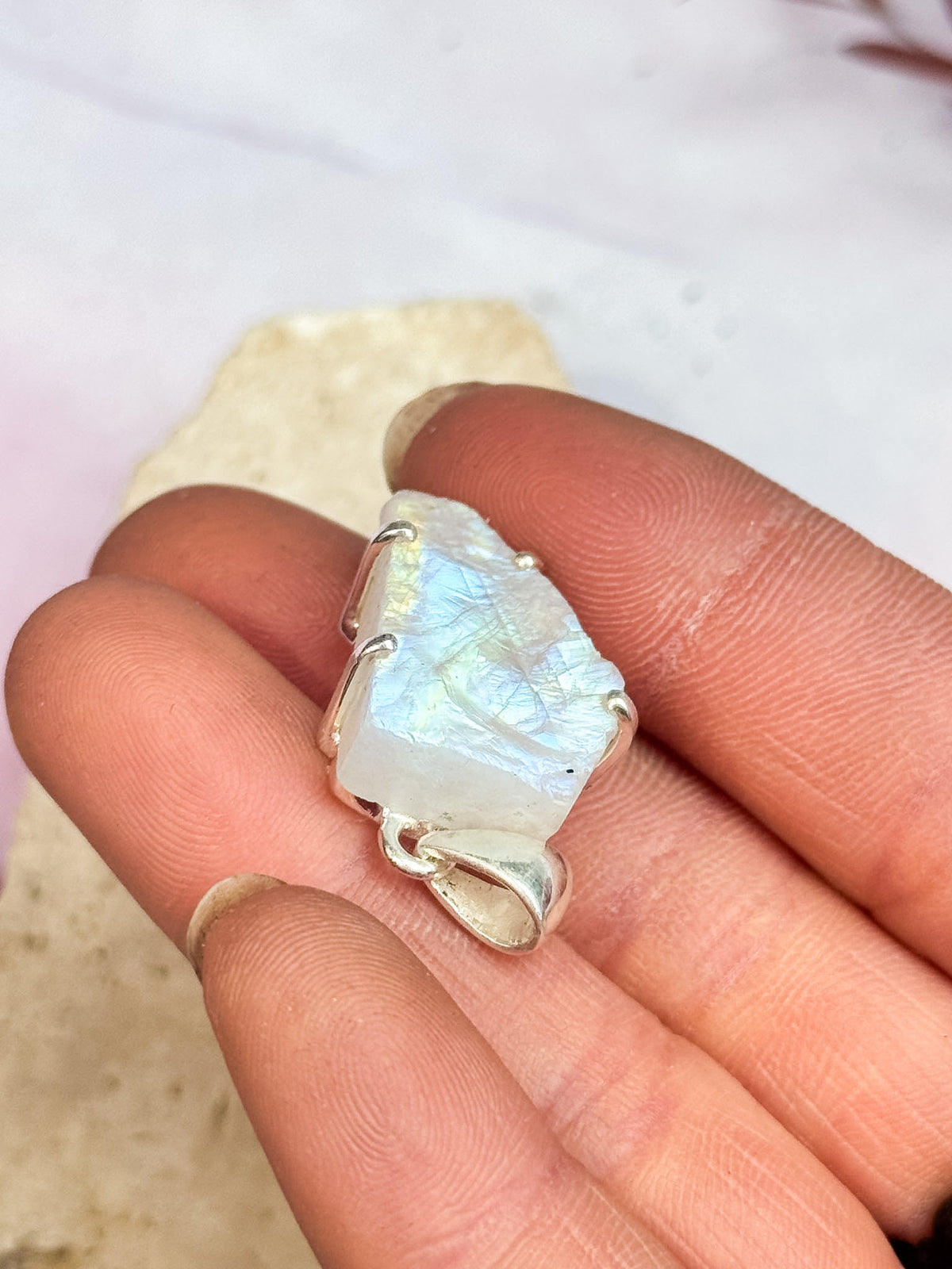 Rough Rainbow Moonstone Pendants
