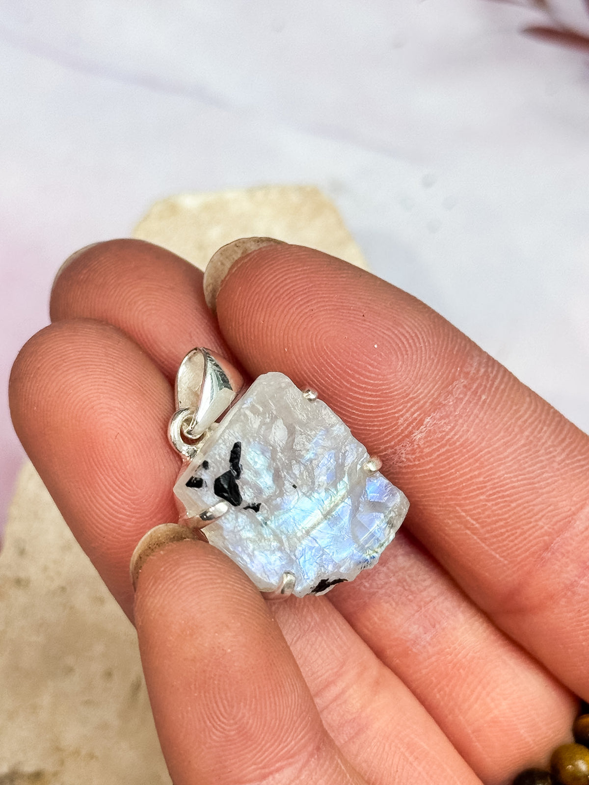Rough Rainbow Moonstone Pendants