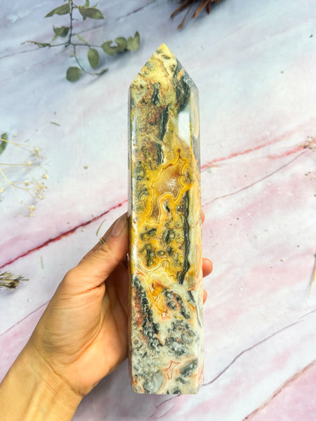 Yellow Mexican Crazy Lace Agate Tower