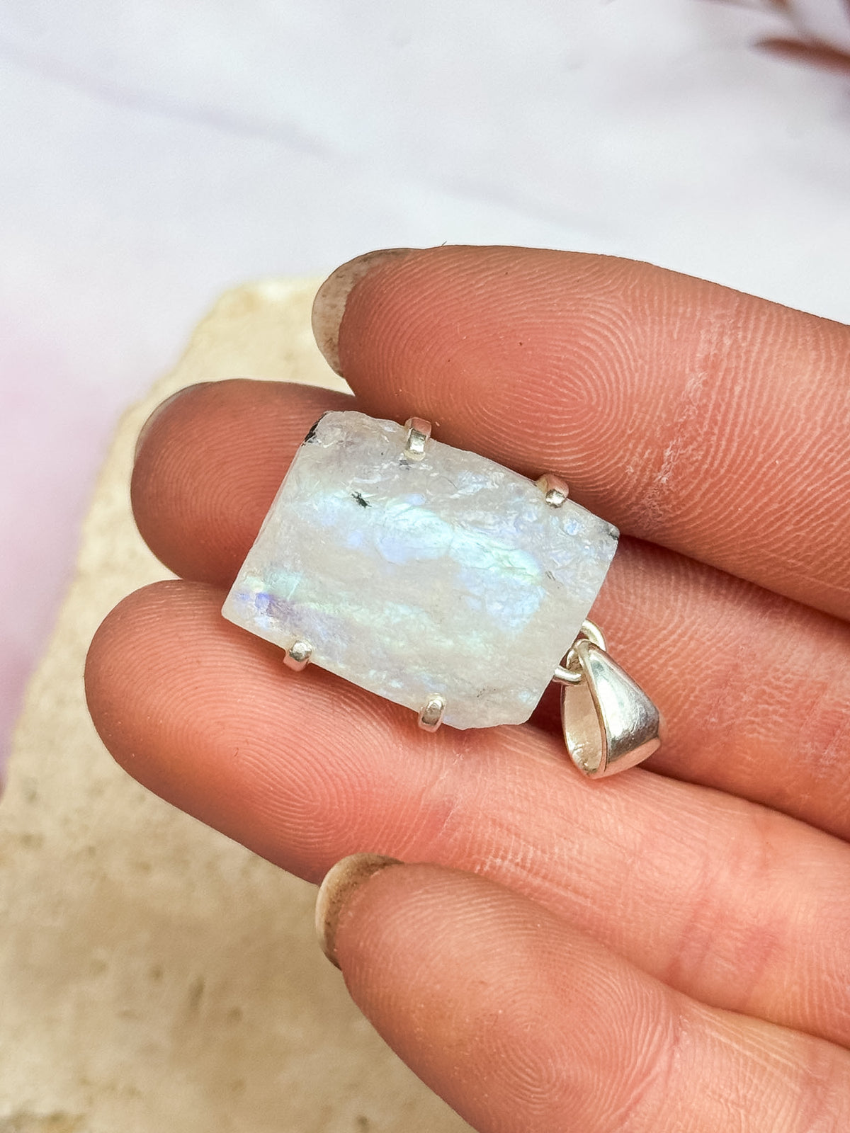 Rough Rainbow Moonstone Pendants