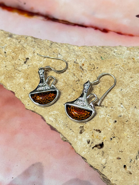 Lasered Genie Amber Earrings