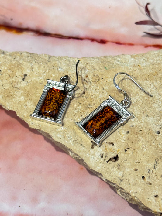 Lasered Column Amber Earrings