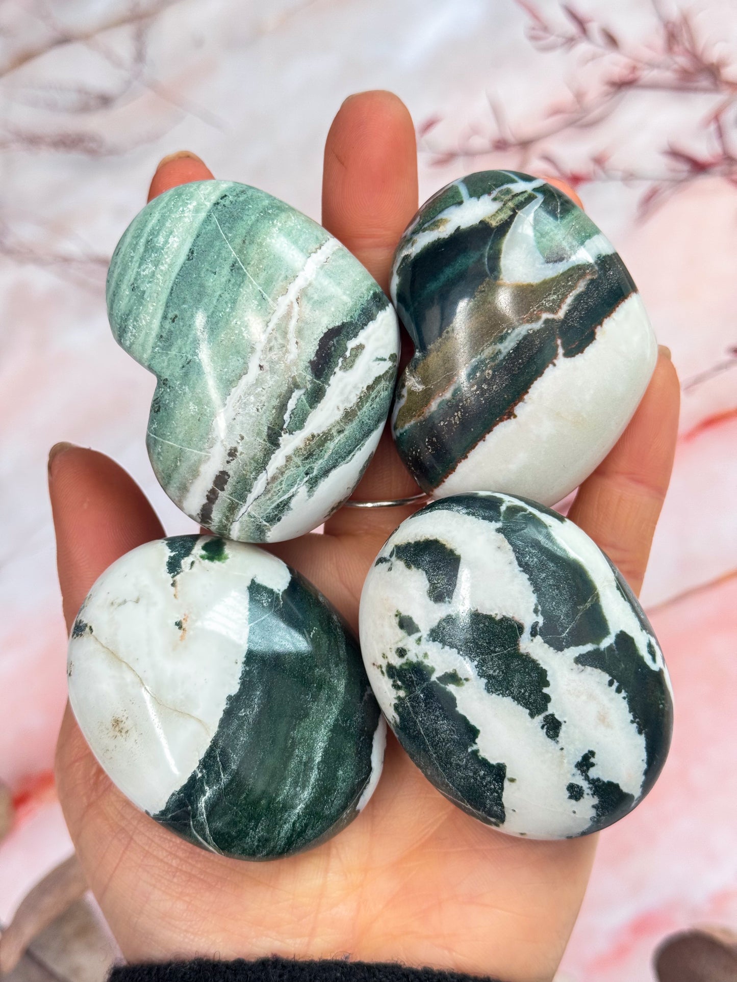 Green Sardonyx Palmstones and Hearts