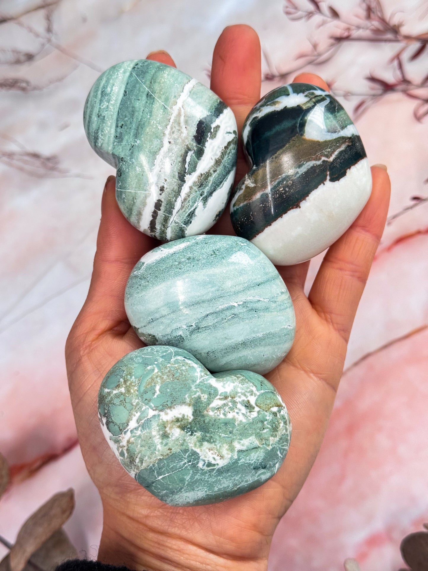 Green Sardonyx Palmstones and Hearts