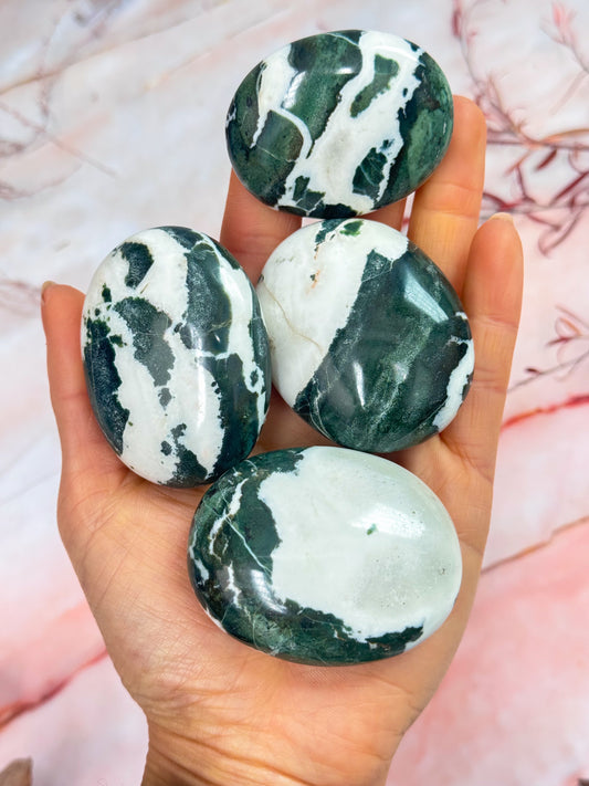 Green Sardonyx Palmstones and Hearts