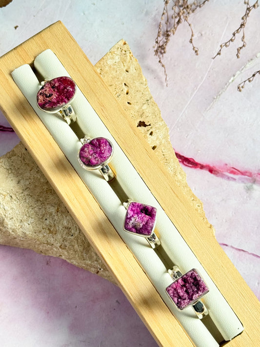 Pink Salrose / Cobaltion Calcite Rings