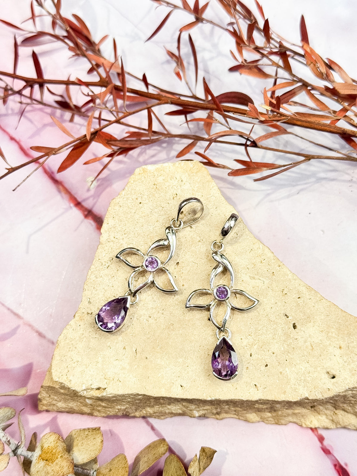 Faceted Floral Amethyst Pendants