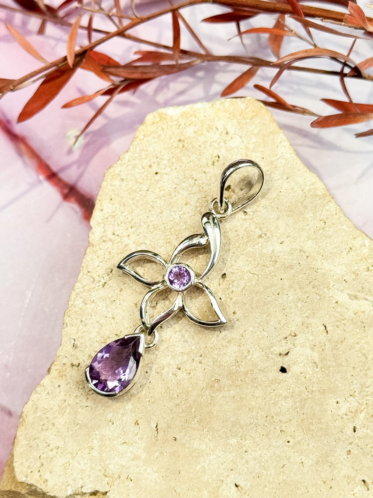 Faceted Floral Amethyst Pendants