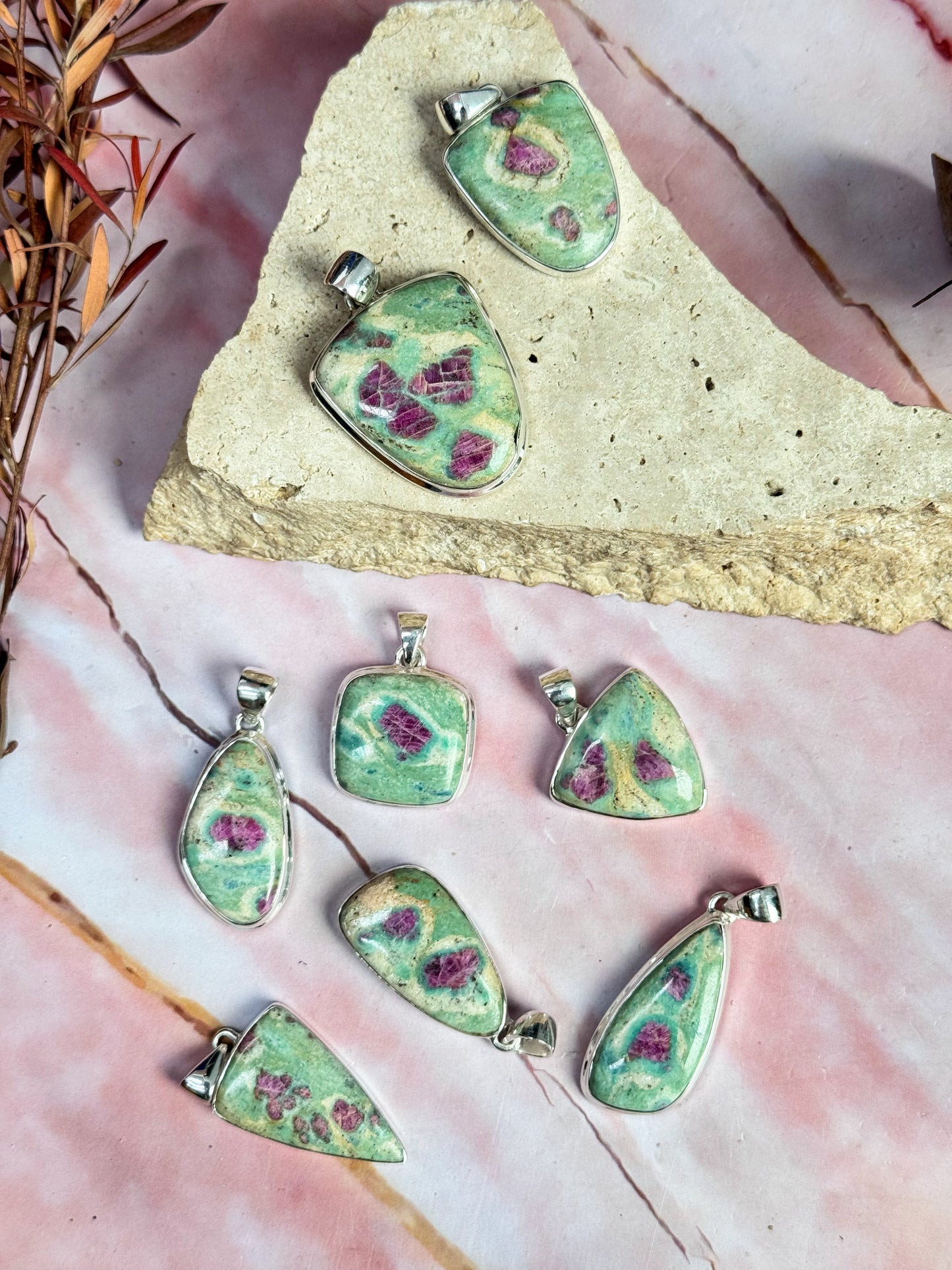 Ruby in Fuschite Pendants