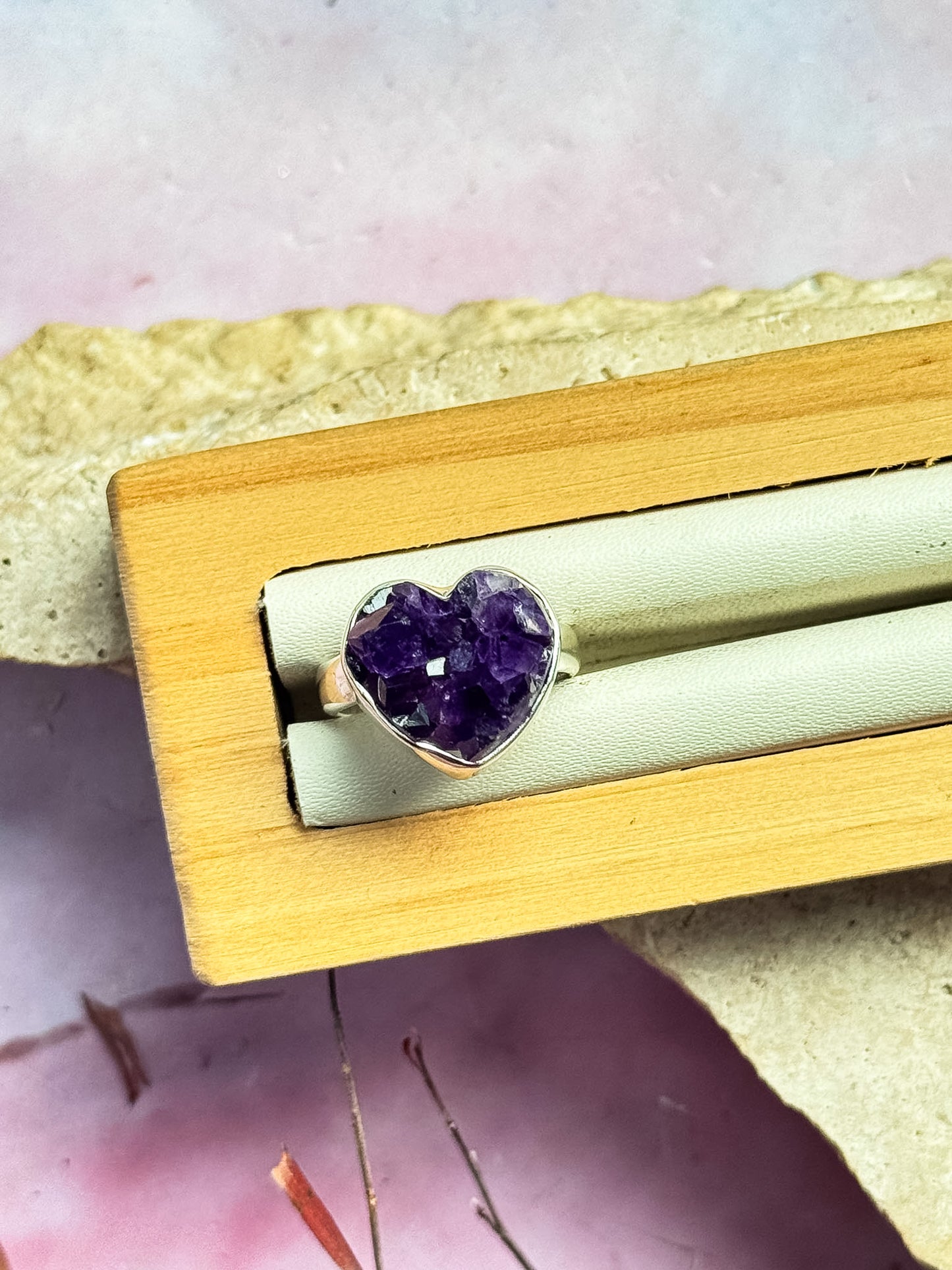 Amethyst Druzy Heart Rings