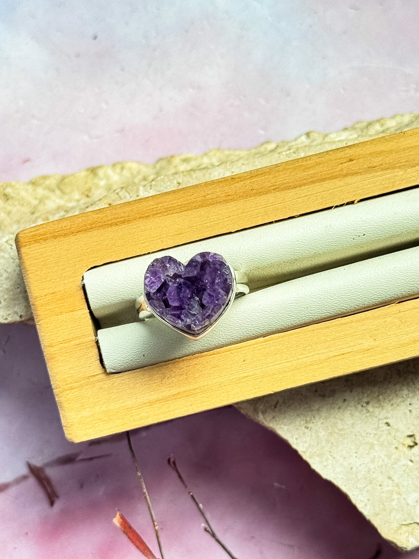 Amethyst Druzy Heart Rings