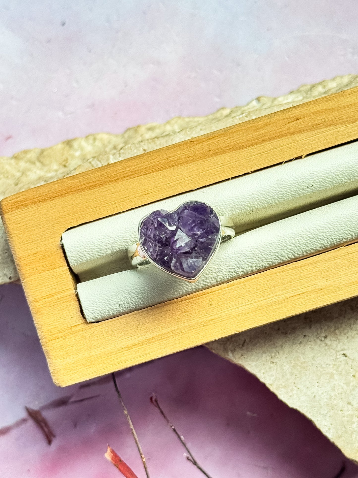 Amethyst Druzy Heart Rings
