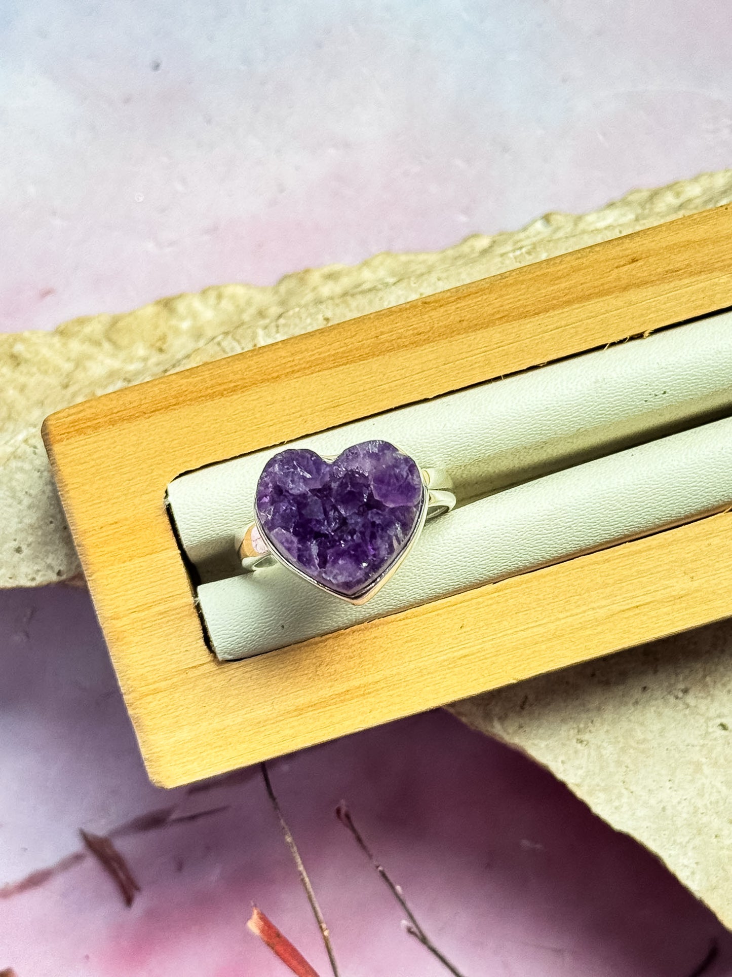Amethyst Druzy Heart Rings