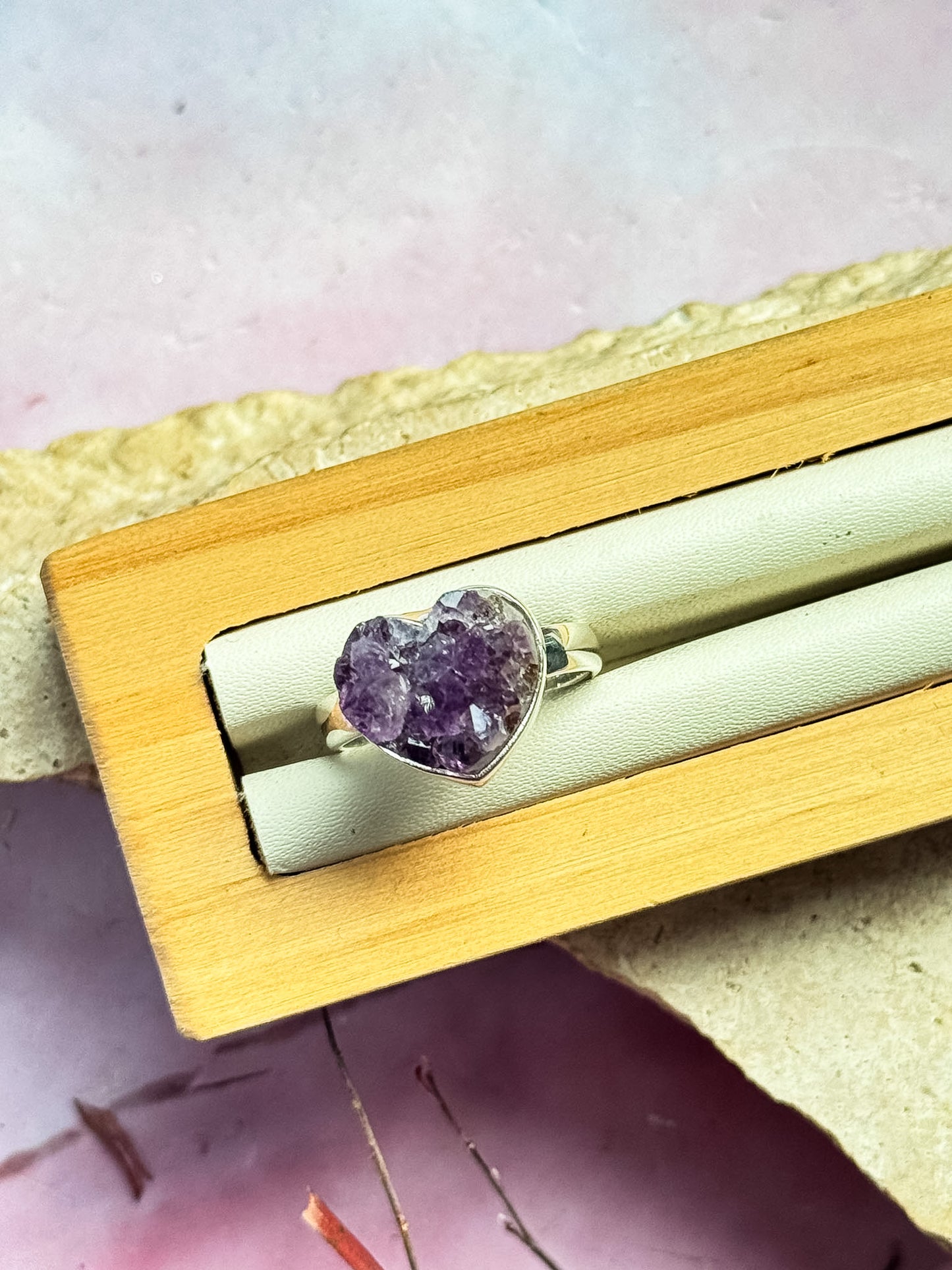 Amethyst Druzy Heart Rings