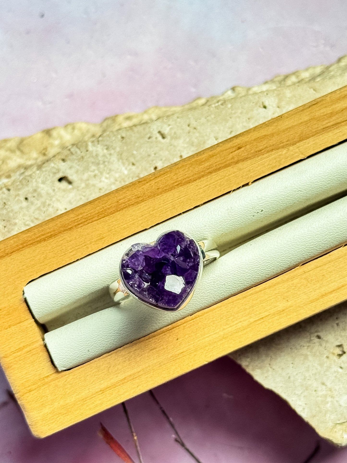 Amethyst Druzy Heart Rings
