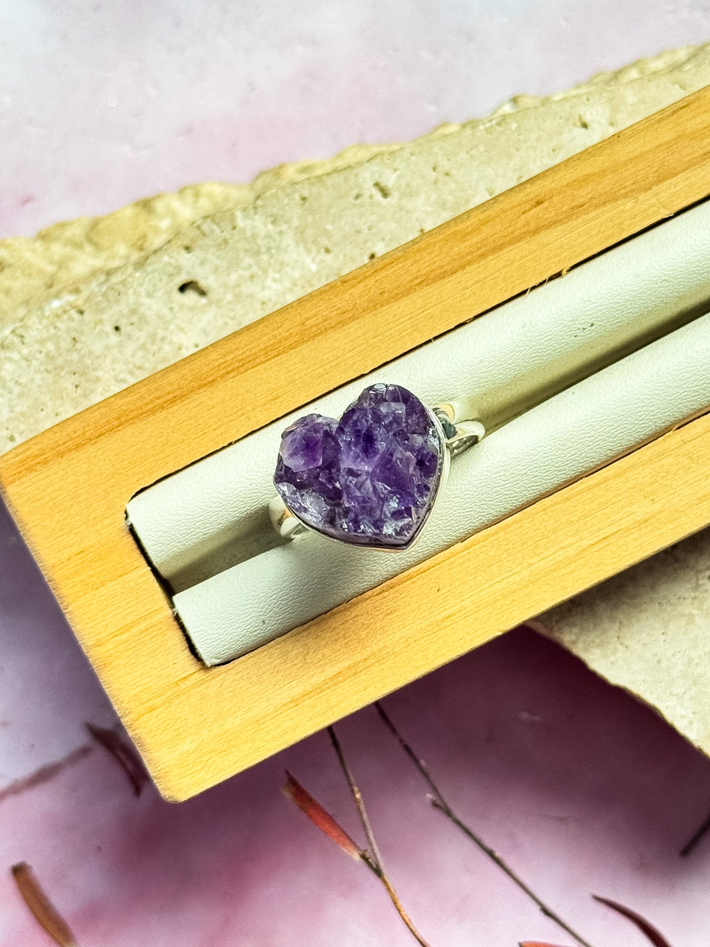 Amethyst Druzy Heart Rings
