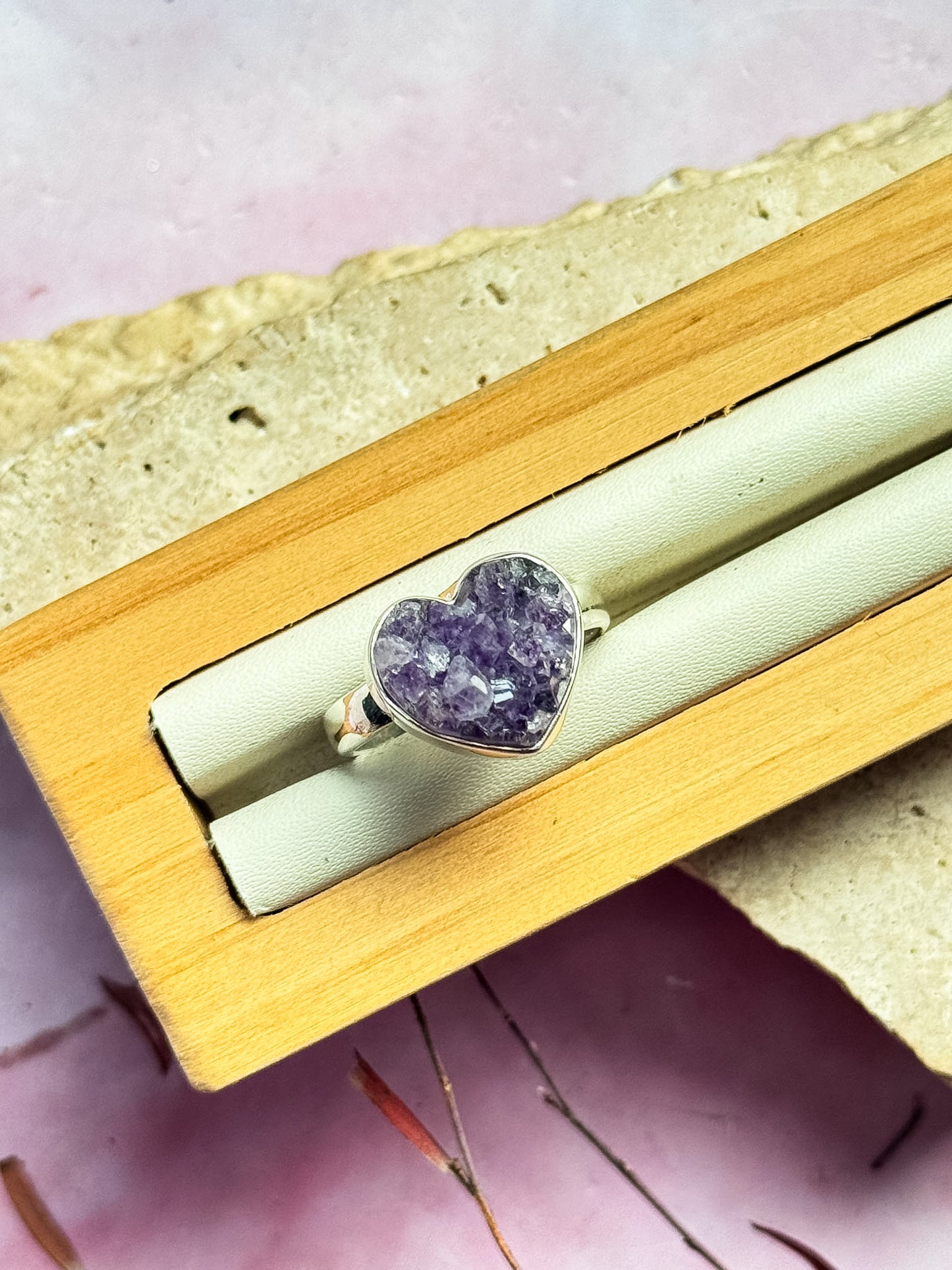 Amethyst Druzy Heart Rings