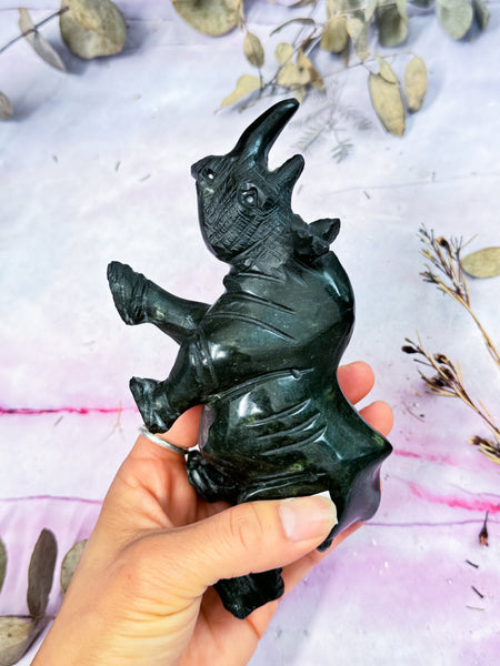 Black Serpentine Rhinoceros Carving