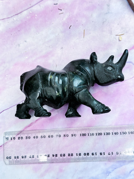 Black Serpentine Rhinoceros Carving