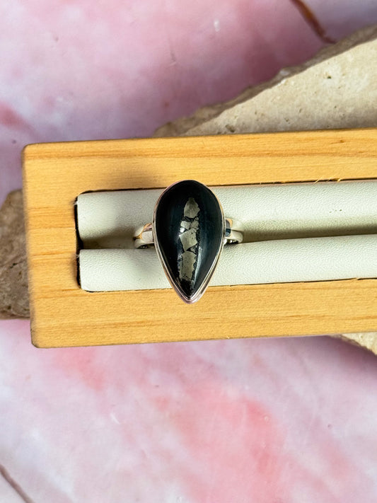 Pyrite in Basalt Ring - Size 7.5