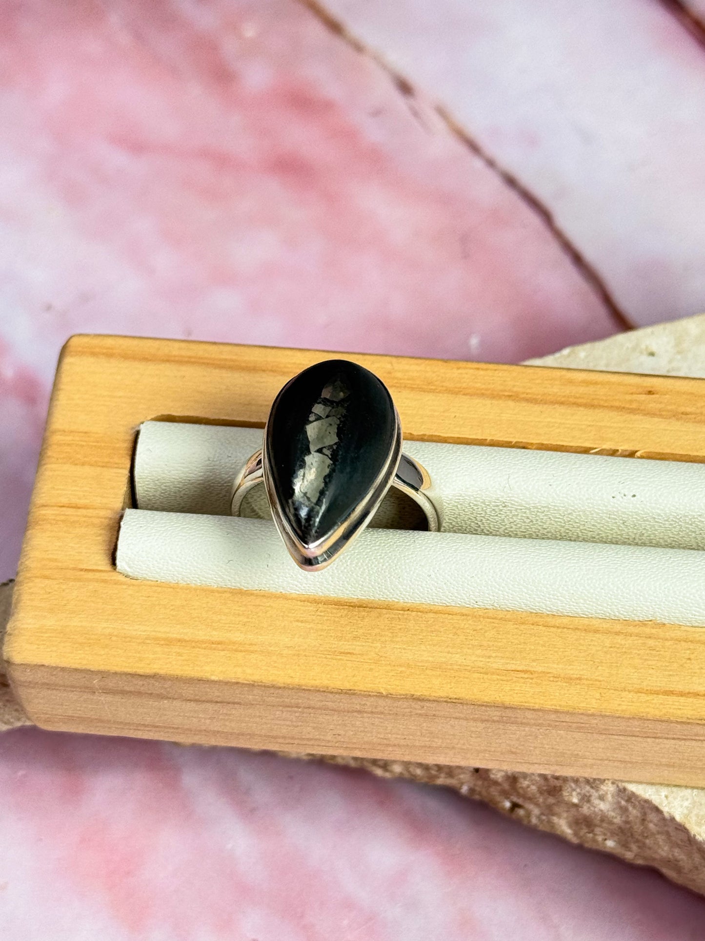 Pyrite in Basalt Ring - Size 7.5