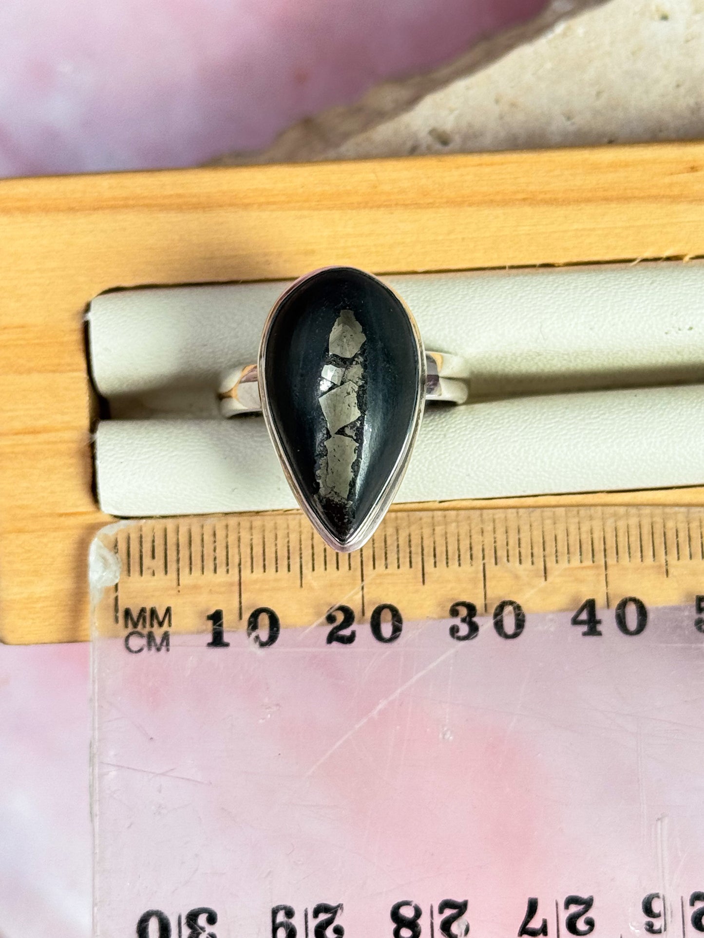 Pyrite in Basalt Ring - Size 7.5