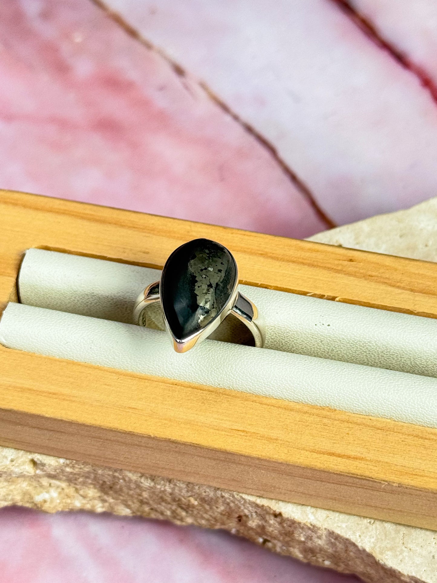 Pyrite in Basalt Ring - Size 8