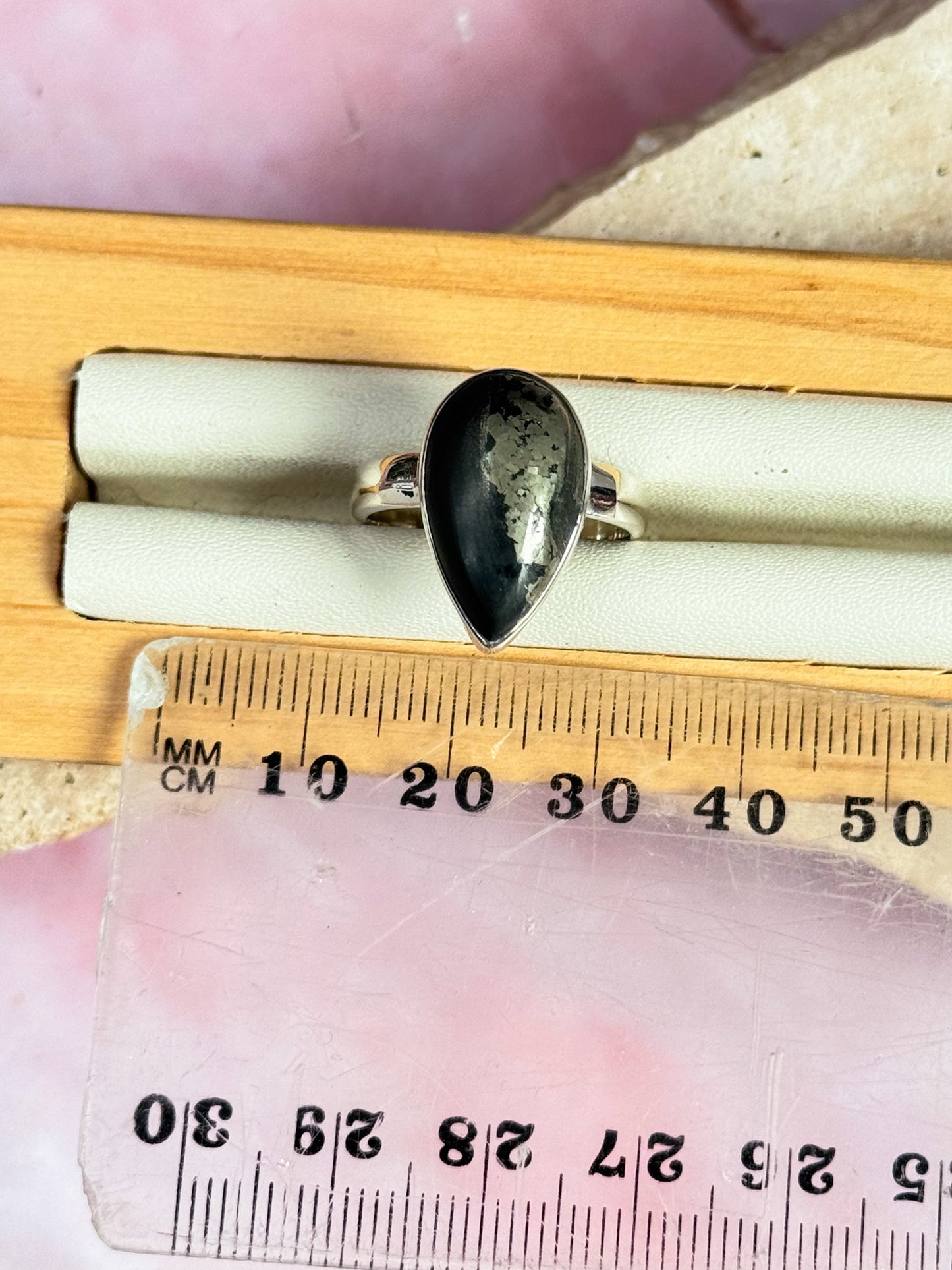 Pyrite in Basalt Ring - Size 8