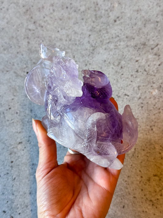 Amethyst Dragon Turtle with Snake Carving
