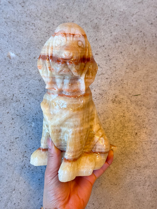 Yellow Calcite Dog Carving