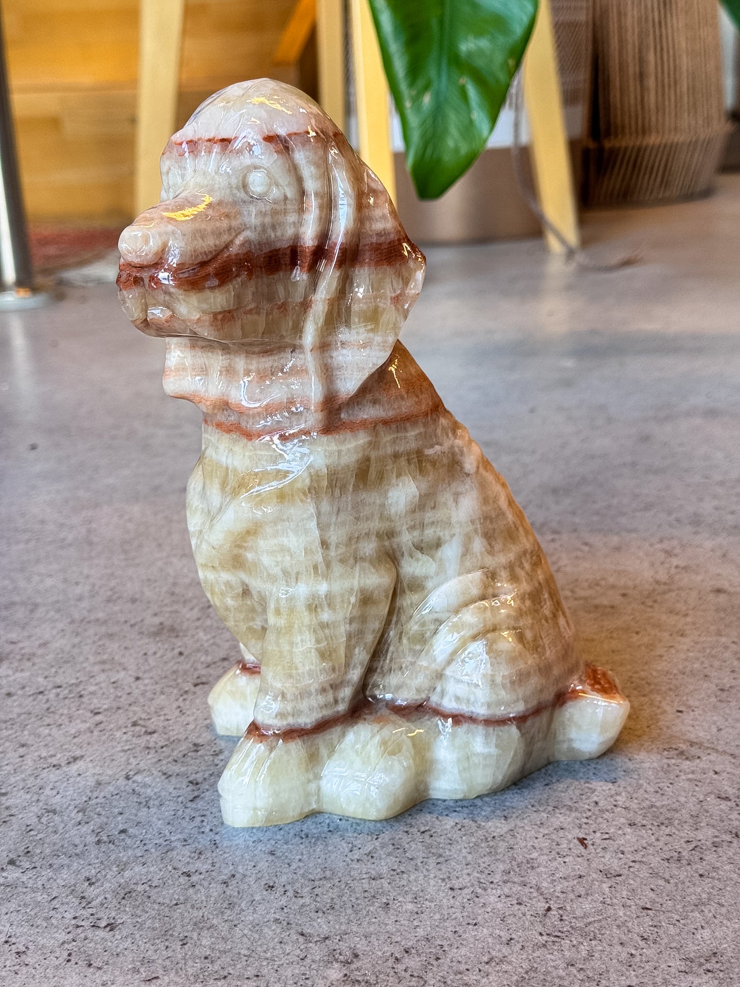 Yellow Calcite Dog Carving