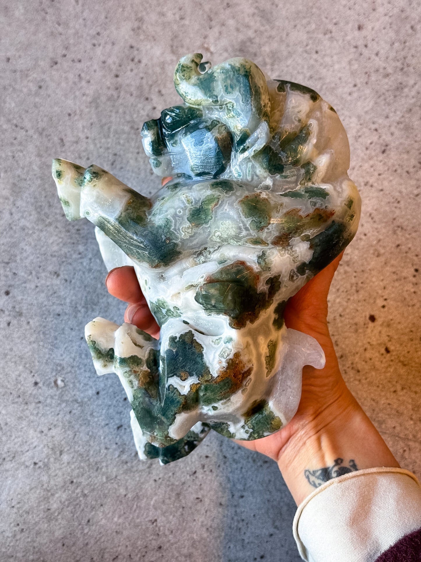 Moss Agate Bull Carving
